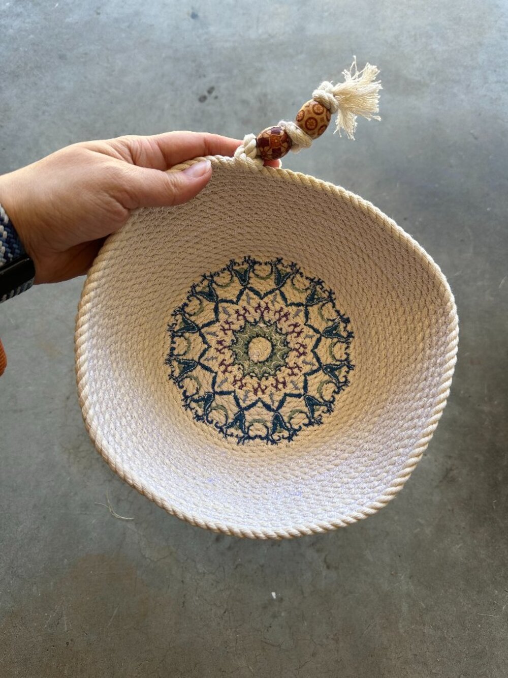 Handmade Rope Bowl Decorative Basket with Tassel